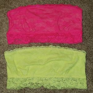Lot of 2 Bandeau Bras EUC, Pink & yellow lace!